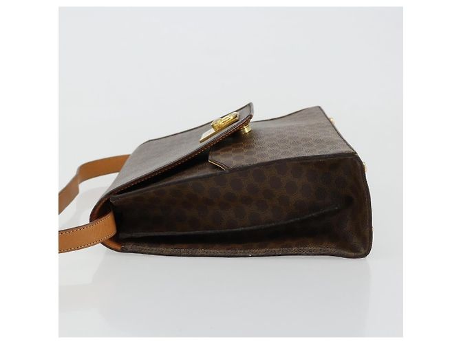 Céline Borsa a Spalla CELINE Macadam Canvas PVC Pelle Marrone Oro Auth 184541 D'oro - vista 4