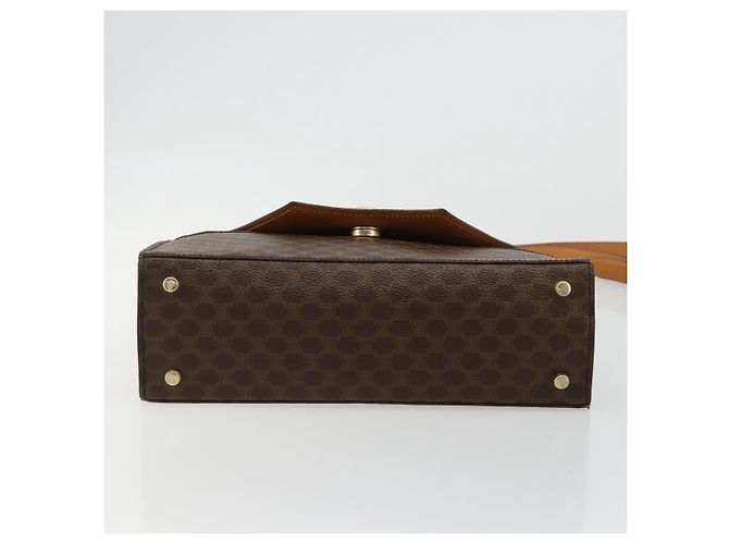 Céline Borsa a Spalla CELINE Macadam Canvas PVC Pelle Marrone Oro Auth 184541 D'oro - vista 5