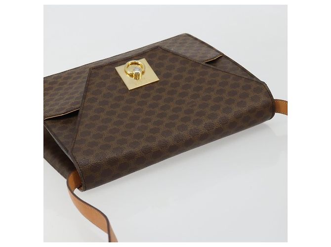 Céline Borsa a Spalla CELINE Macadam Canvas PVC Pelle Marrone Oro Auth 184541 D'oro - vista 6