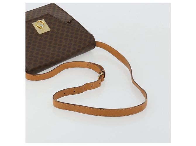 Céline Borsa a Spalla CELINE Macadam Canvas PVC Pelle Marrone Oro Auth 184541 D'oro - vista 7