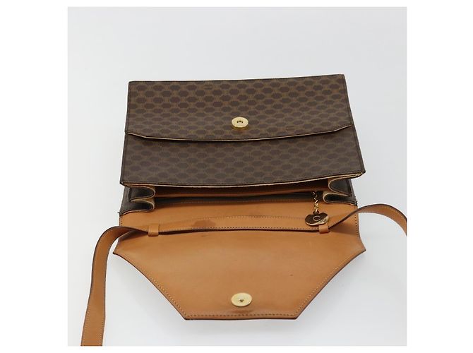 Céline Borsa a Spalla CELINE Macadam Canvas PVC Pelle Marrone Oro Auth 184541 D'oro - vista 8