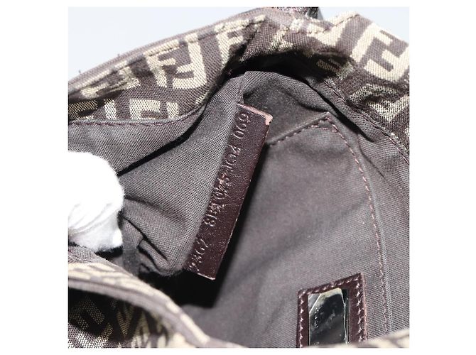 Borsa a Spalla FENDI Zucchino Canvas Marrone Argento Auth 185660 - vista 12