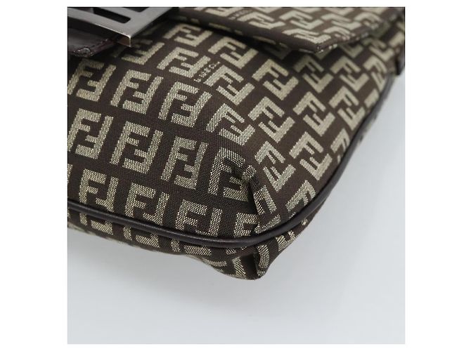 Borsa a Spalla FENDI Zucchino Canvas Marrone Argento Auth 185660 - vista 14
