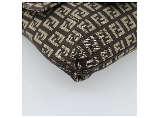 Borsa a Spalla FENDI Zucchino Canvas Marrone Argento Auth 185660 - vista 15