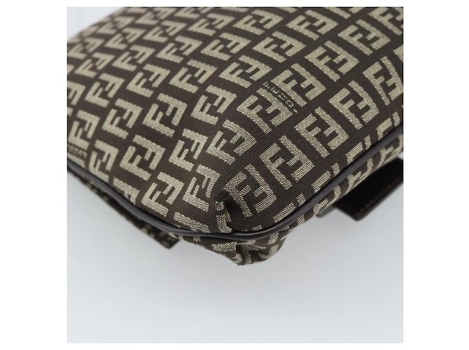Borsa a Spalla FENDI Zucchino Canvas Marrone Argento Auth 185660 - vista 17
