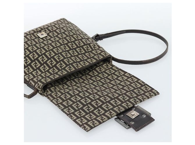 Borsa a Spalla FENDI Zucchino Canvas Marrone Argento Auth 185660 - vista 18