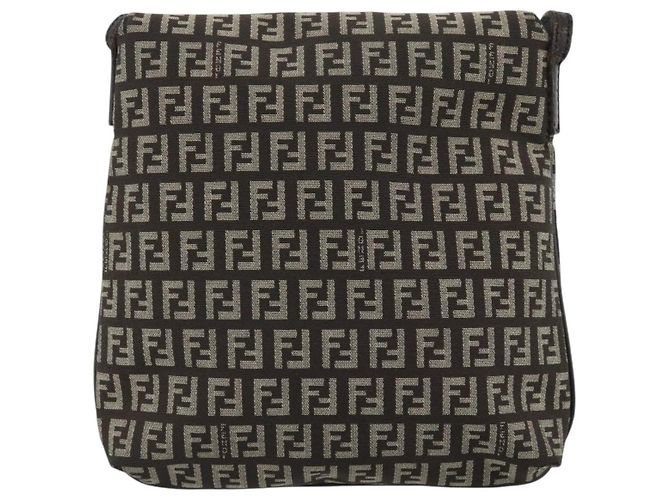 Borsa a Spalla FENDI Zucchino Canvas Marrone Argento Auth 185660 - vista 2