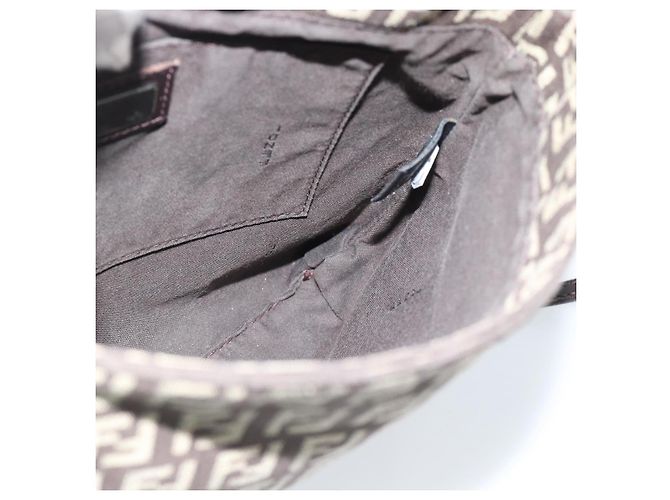 Borsa a Spalla FENDI Zucchino Canvas Marrone Argento Auth 185660 - vista 20