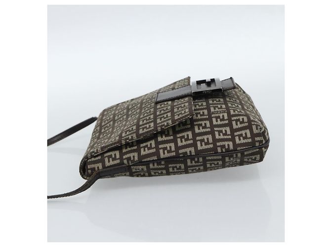 Borsa a Spalla FENDI Zucchino Canvas Marrone Argento Auth 185660 - vista 3