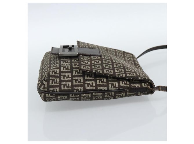Borsa a Spalla FENDI Zucchino Canvas Marrone Argento Auth 185660 - vista 4