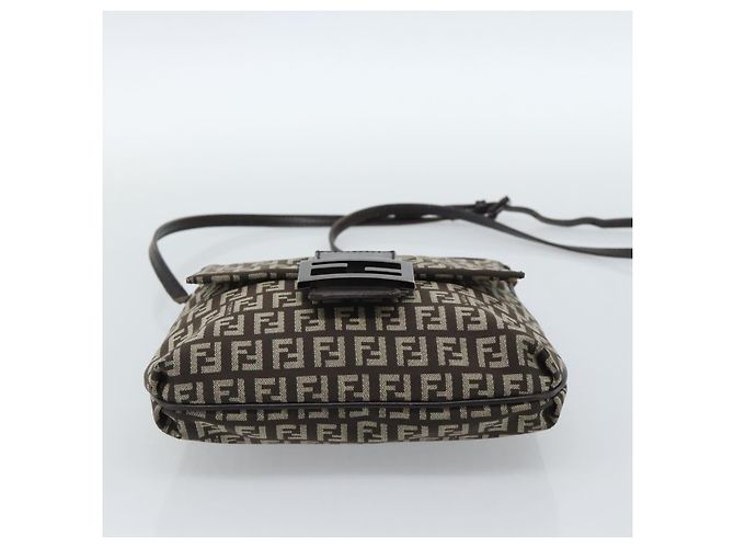 Borsa a Spalla FENDI Zucchino Canvas Marrone Argento Auth 185660 - vista 5