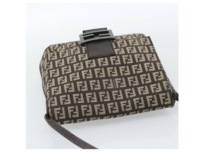 Borsa a Spalla FENDI Zucchino Canvas Marrone Argento Auth 185660 - vista 6