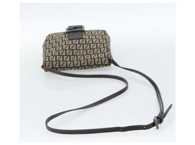 Borsa a Spalla FENDI Zucchino Canvas Marrone Argento Auth 185660 - vista 7