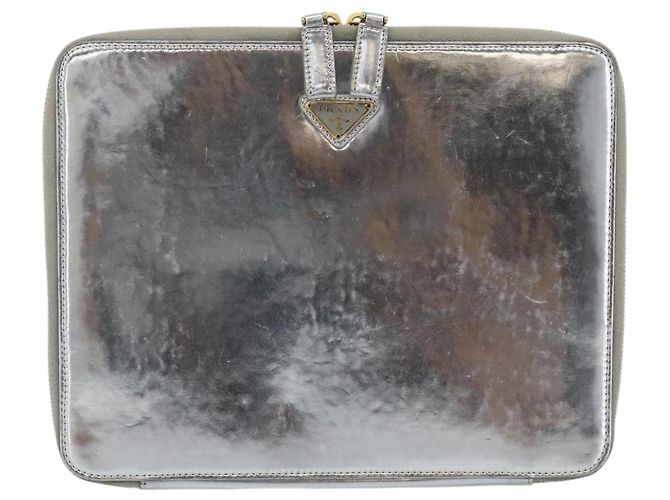 Clutch PRADA in pelle vernice Argento Oro Auth 184773 D'oro - vista 13
