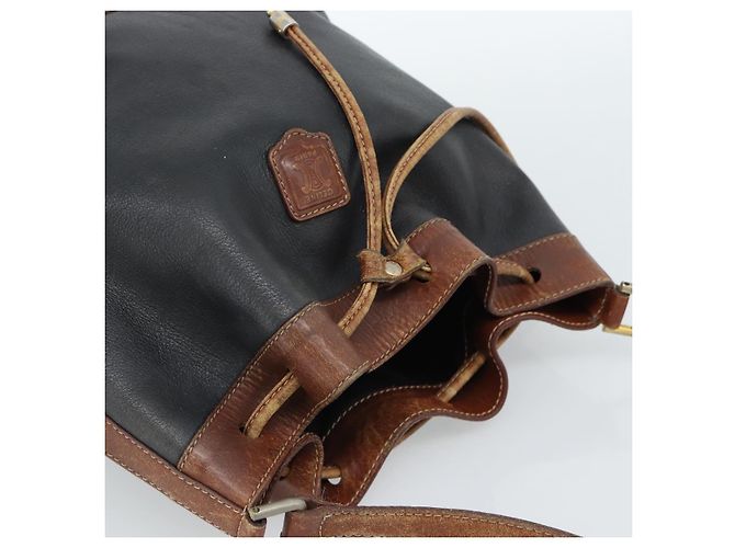 Céline Bolsa CELINE Bolsa de ombro em couro preto ouro Auth 185092 Dourado - vista 6
