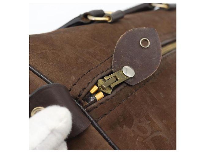 Borsa Boston Christian Dior Trotter Canvas Scamosciato Marrone Oro Auth ep14691 D'oro - vista 10