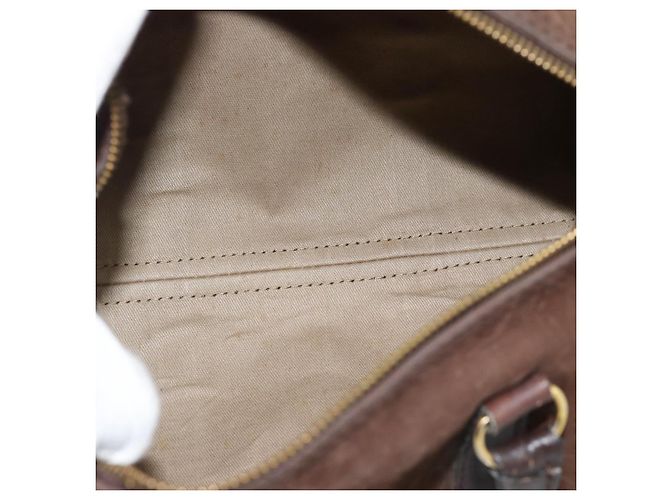 Borsa Boston Christian Dior Trotter Canvas Scamosciato Marrone Oro Auth ep14691 D'oro - vista 11