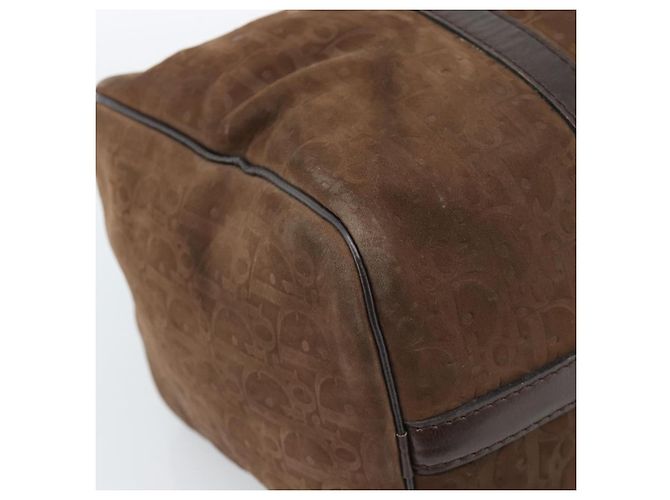 Borsa Boston Christian Dior Trotter Canvas Scamosciato Marrone Oro Auth ep14691 D'oro - vista 14