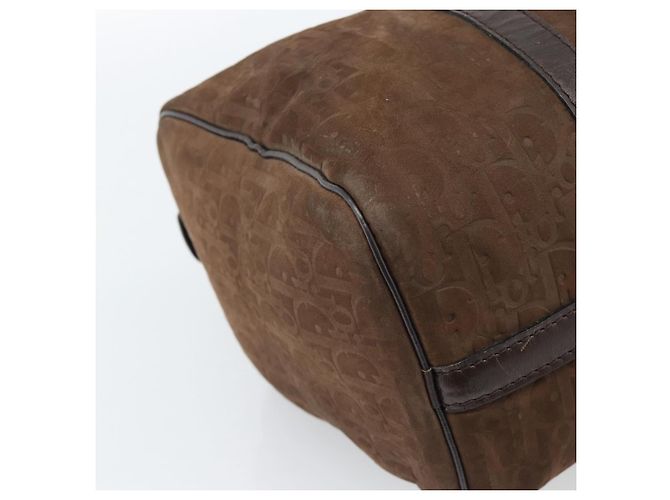 Borsa Boston Christian Dior Trotter Canvas Scamosciato Marrone Oro Auth ep14691 D'oro - vista 16