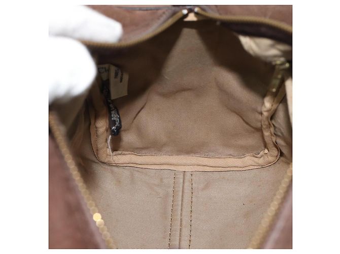 Borsa Boston Christian Dior Trotter Canvas Scamosciato Marrone Oro Auth ep14691 D'oro - vista 18