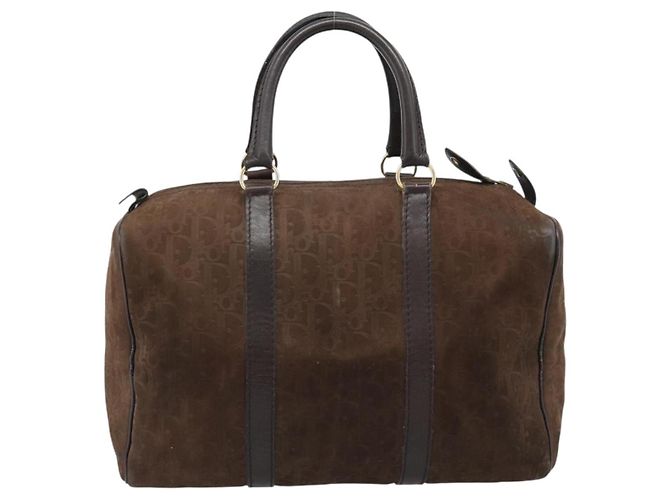 Borsa Boston Christian Dior Trotter Canvas Scamosciato Marrone Oro Auth ep14691 D'oro - vista 2