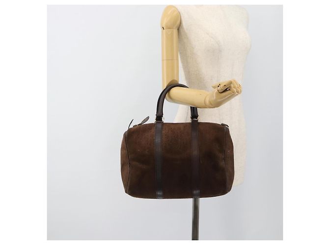 Borsa Boston Christian Dior Trotter Canvas Scamosciato Marrone Oro Auth ep14691 D'oro - vista 20