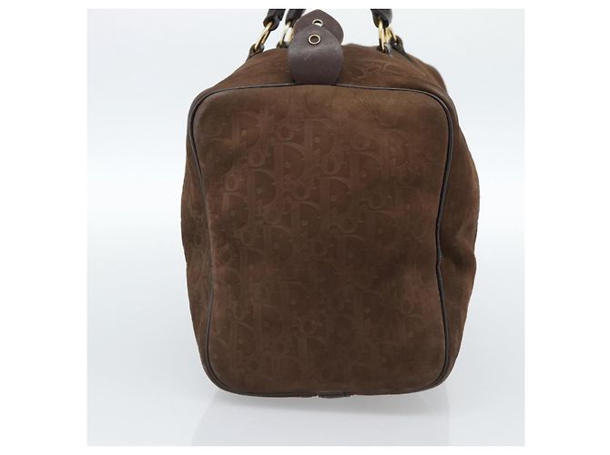 Borsa Boston Christian Dior Trotter Canvas Scamosciato Marrone Oro Auth ep14691 D'oro - vista 3