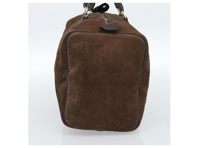 Borsa Boston Christian Dior Trotter Canvas Scamosciato Marrone Oro Auth ep14691 D'oro - vista 4