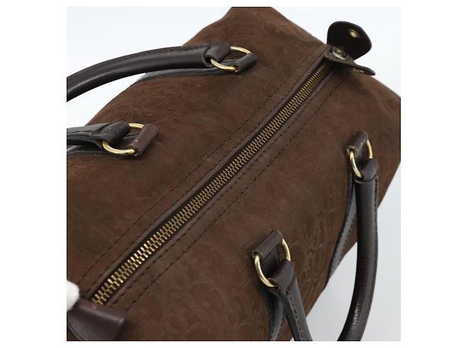 Borsa Boston Christian Dior Trotter Canvas Scamosciato Marrone Oro Auth ep14691 D'oro - vista 6