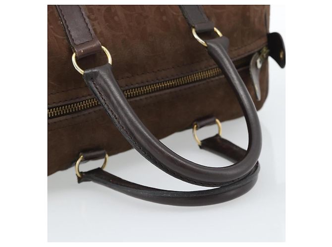 Borsa Boston Christian Dior Trotter Canvas Scamosciato Marrone Oro Auth ep14691 D'oro - vista 7