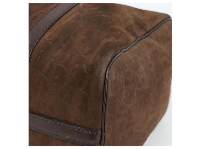 Borsa Boston Christian Dior Trotter Canvas Scamosciato Marrone Oro Auth ep14691 D'oro - vista 9