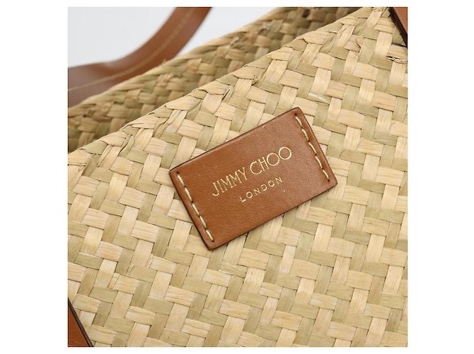 Borsa Tote Jimmy Choo in rafia beige Auth BA13412A - vista 11