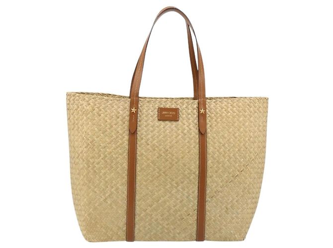 Borsa Tote Jimmy Choo in rafia beige Auth BA13412A - vista 13