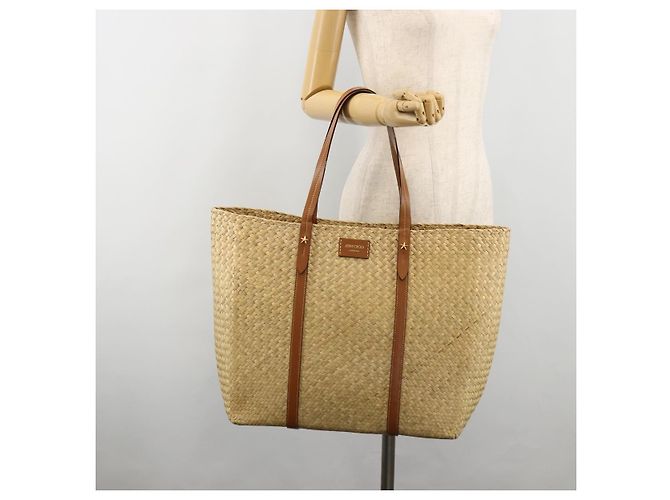Borsa Tote Jimmy Choo in rafia beige Auth BA13412A - vista 21