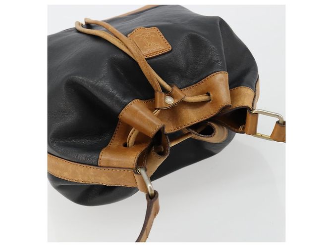 Céline Bolsa de ombro CELINE em couro preto com detalhes dourados Autêntica 185080 - vista 6