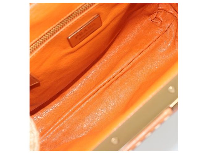 Borsa a tracolla PRADA in rafia beige oro Auth 184813A D'oro - vista 10