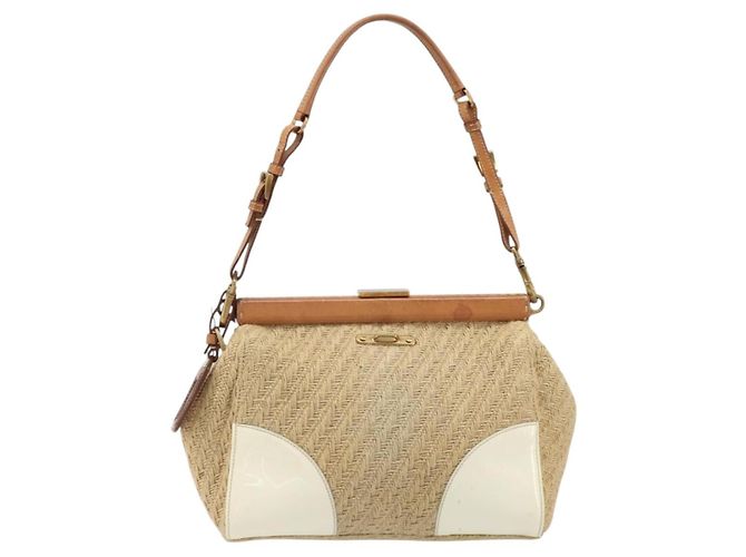 Borsa a tracolla PRADA in rafia beige oro Auth 184813A D'oro - vista 13