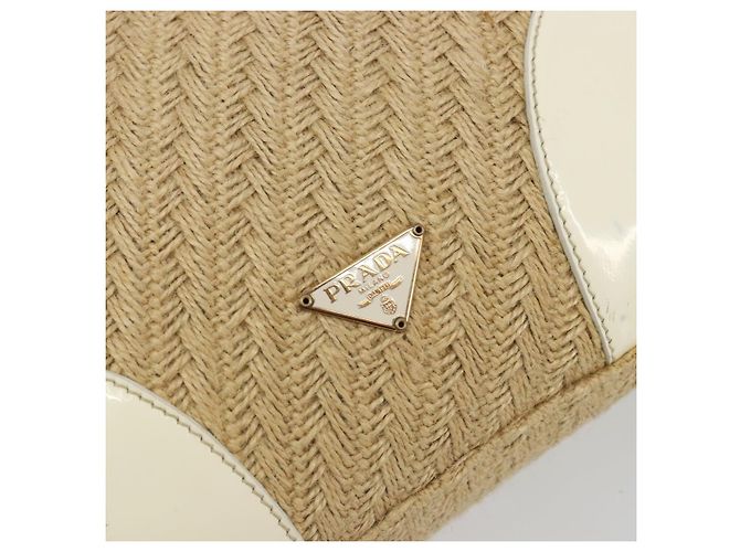 Borsa a tracolla PRADA in rafia beige oro Auth 184813A D'oro - vista 19