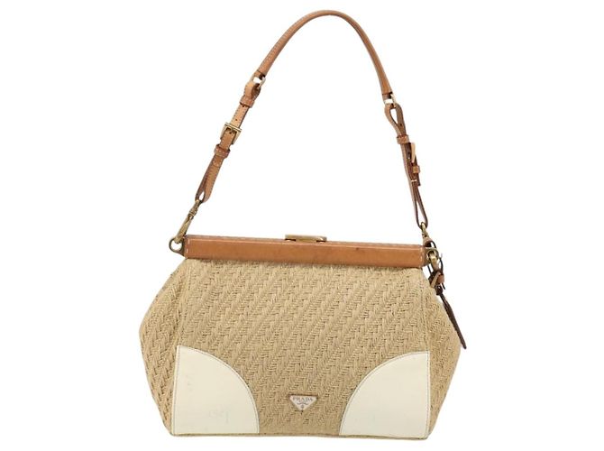 Borsa a tracolla PRADA in rafia beige oro Auth 184813A D'oro - vista 2