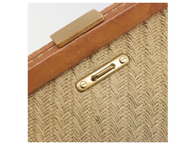 Borsa a tracolla PRADA in rafia beige oro Auth 184813A D'oro - vista 20