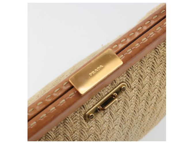 Borsa a tracolla PRADA in rafia beige oro Auth 184813A D'oro - vista 21
