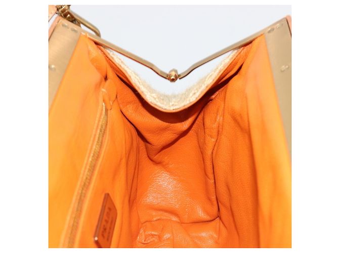 Borsa a tracolla PRADA in rafia beige oro Auth 184813A D'oro - vista 23