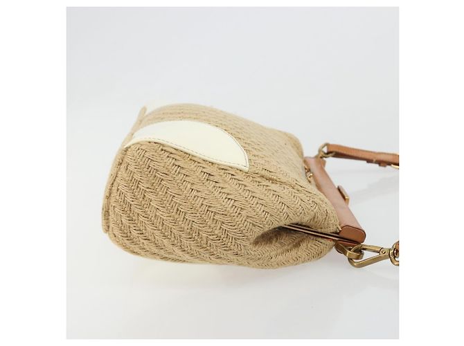 Borsa a tracolla PRADA in rafia beige oro Auth 184813A D'oro - vista 3