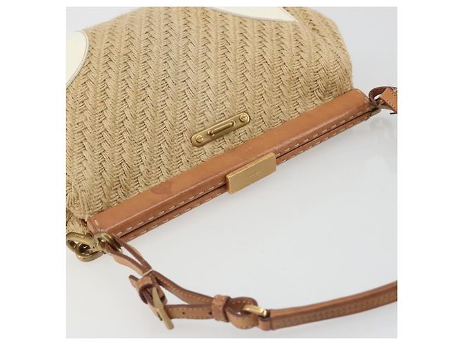 Borsa a tracolla PRADA in rafia beige oro Auth 184813A D'oro - vista 6