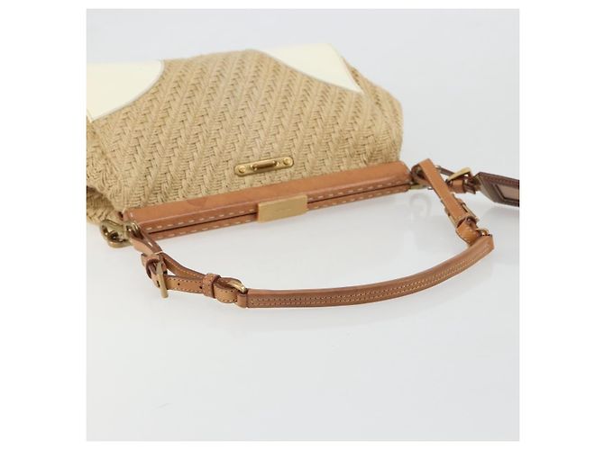 Borsa a tracolla PRADA in rafia beige oro Auth 184813A D'oro - vista 7