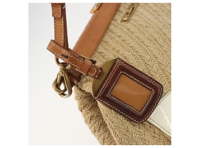 Borsa a tracolla PRADA in rafia beige oro Auth 184813A D'oro - vista 9