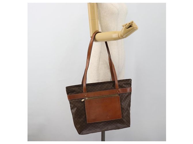 Céline Bolsa Tote CELINE Macadam Canvas em PVC e couro marrom com detalhes dourados Auth ka4675 - vista 21