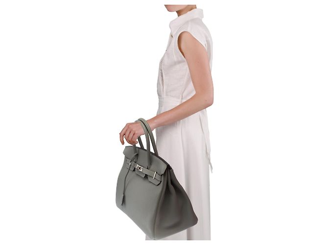 Hermès Borsa HERMES Birkin 35 in Pelle Grigia - 103656 Grigio - vista 13