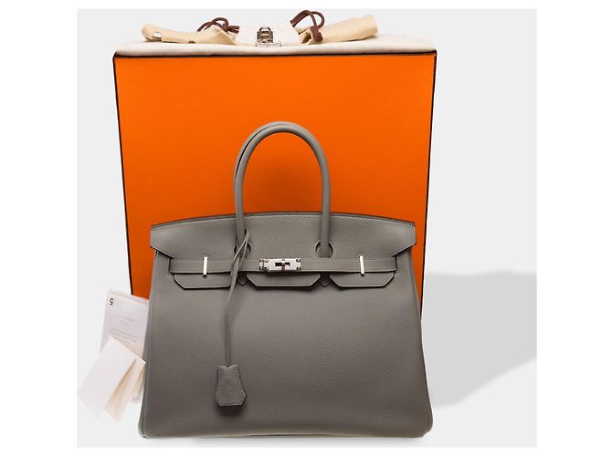 Hermès Borsa HERMES Birkin 35 in Pelle Grigia - 103656 Grigio - vista 2