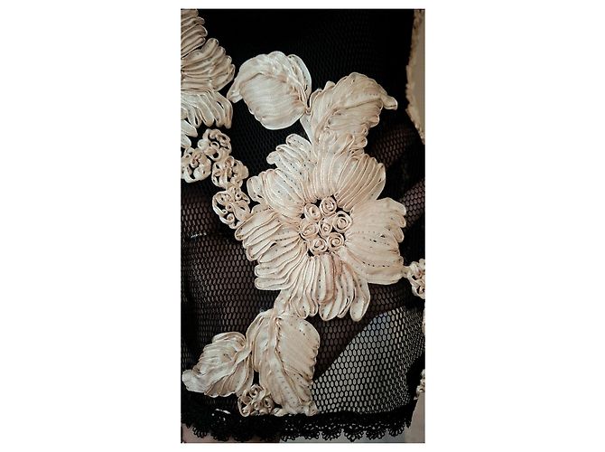 Autre Marque Abito da cocktail nero con ricami floreali Jus De Pom Beige - vista 9